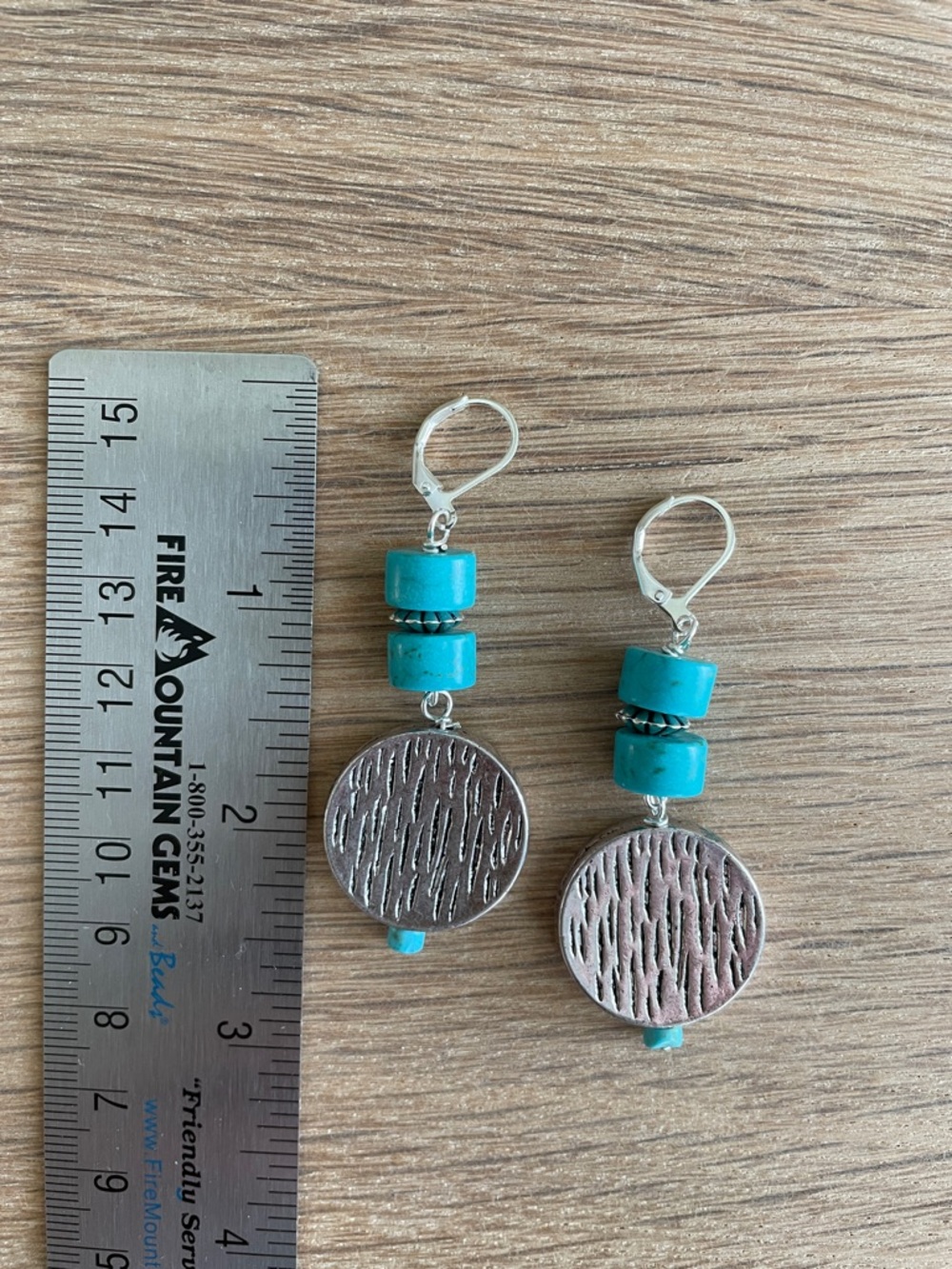 HAND CRAFTED TURQUOISE & SILVER COIN BEAD EARRINGS Southwestern Boho Dangles - Picture 7 of 12